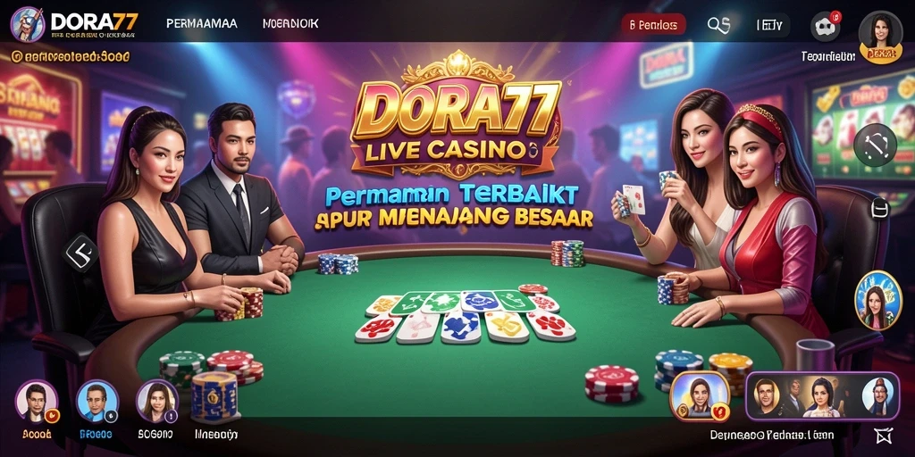 Screenshot gameplay DORA77 menampilkan dealer langsung dan suasana kasino.