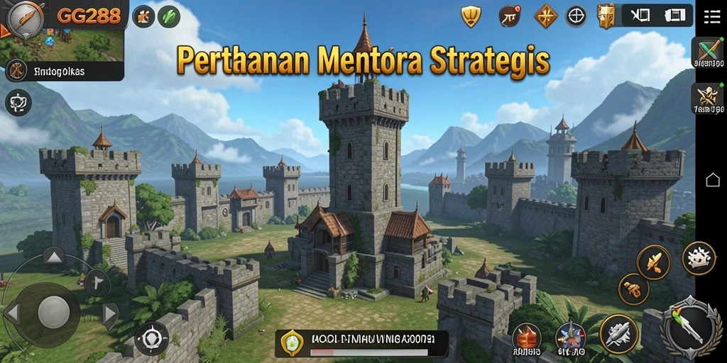 Screenshot gameplay GG288 menampilkan menara pertahanan yang siap melawan serangan musuh.