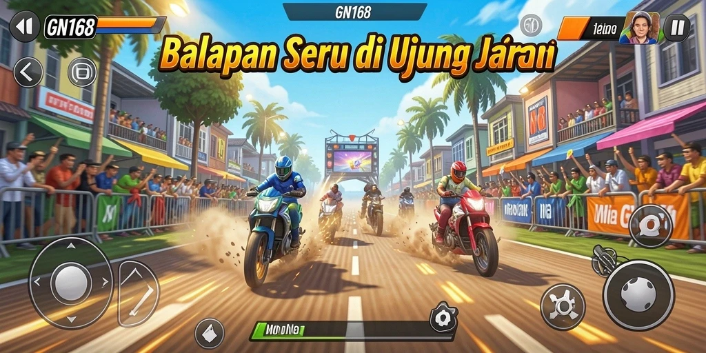Tampilan gameplay GN168 yang mendebarkan di lintasan balapan.
