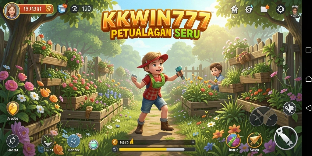 Gameplay seru KKWIN777 dengan kebun yang indah dan hasil panen melimpah.
