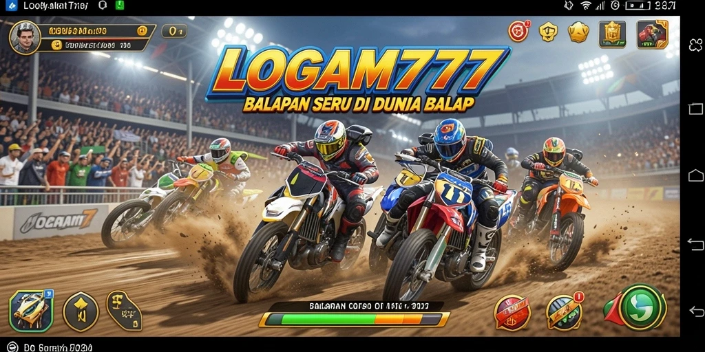 Screenshot gameplay LOGAM777 dengan balapan seru di lintasan.