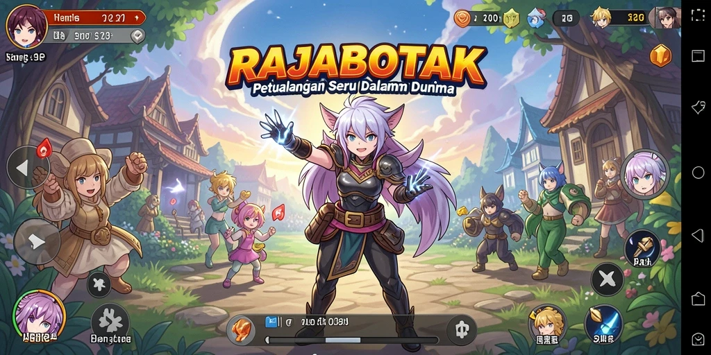 Tampilan gameplay RAJABOTAK yang penuh warna dan karakter unik.